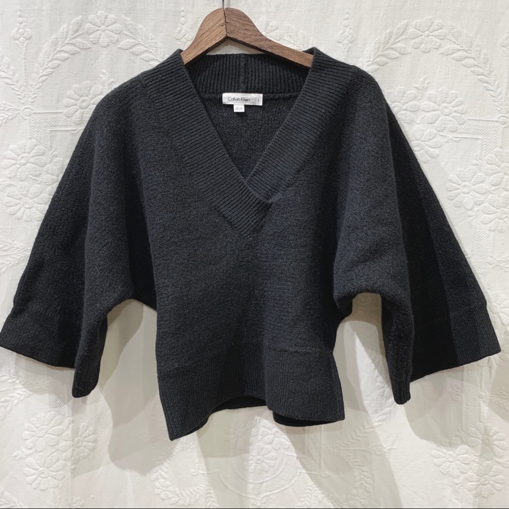 CALVIN KLEIN boiled wool batwing black sweater